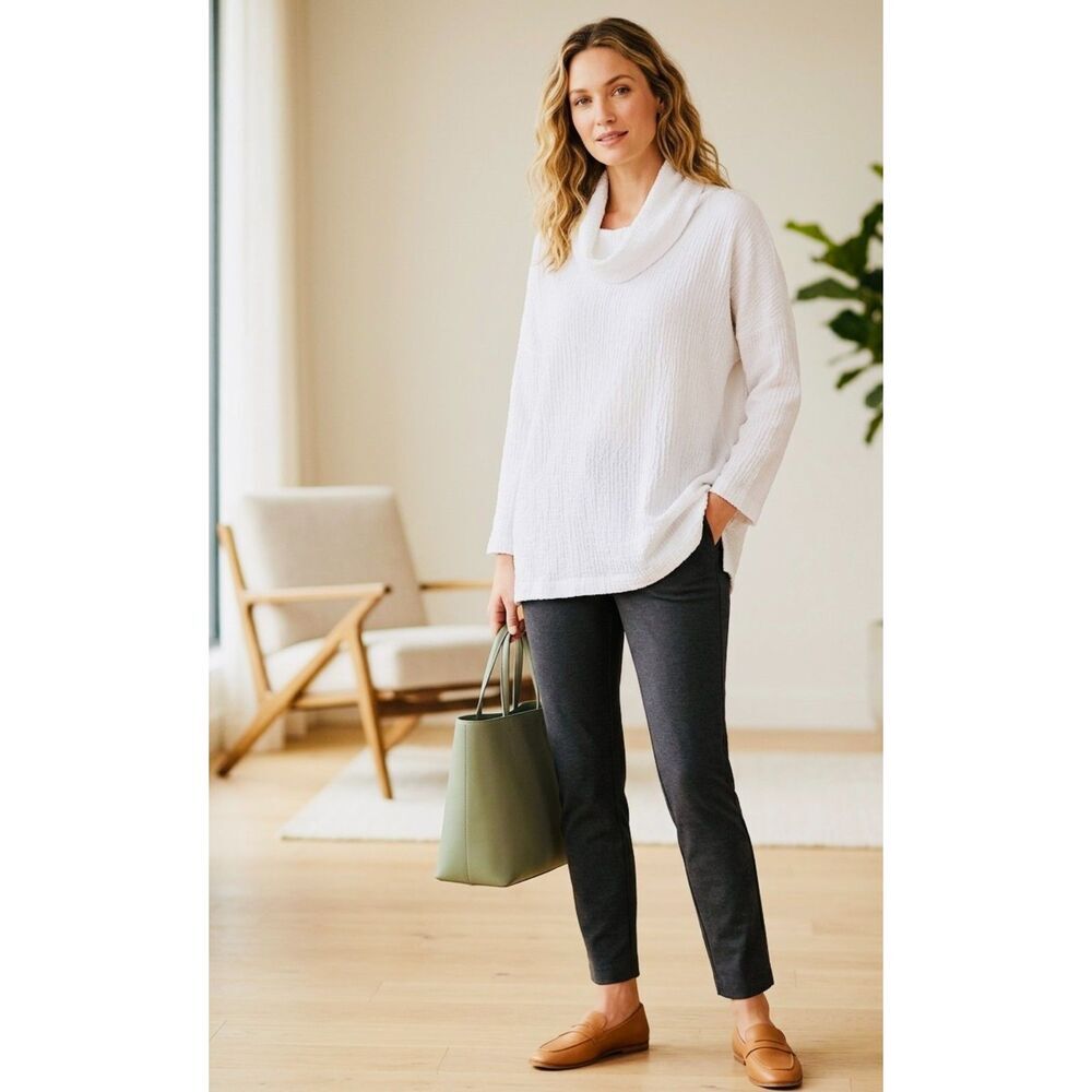 Ali Miles Women’s White High Neck Tunic Blouse Top Size XL